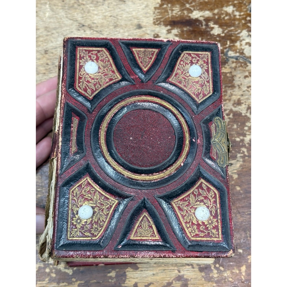 Huge Antique 1800's Photo Album ~ 49 CDVs & Tintypes Embossed Leather w/Clasp
